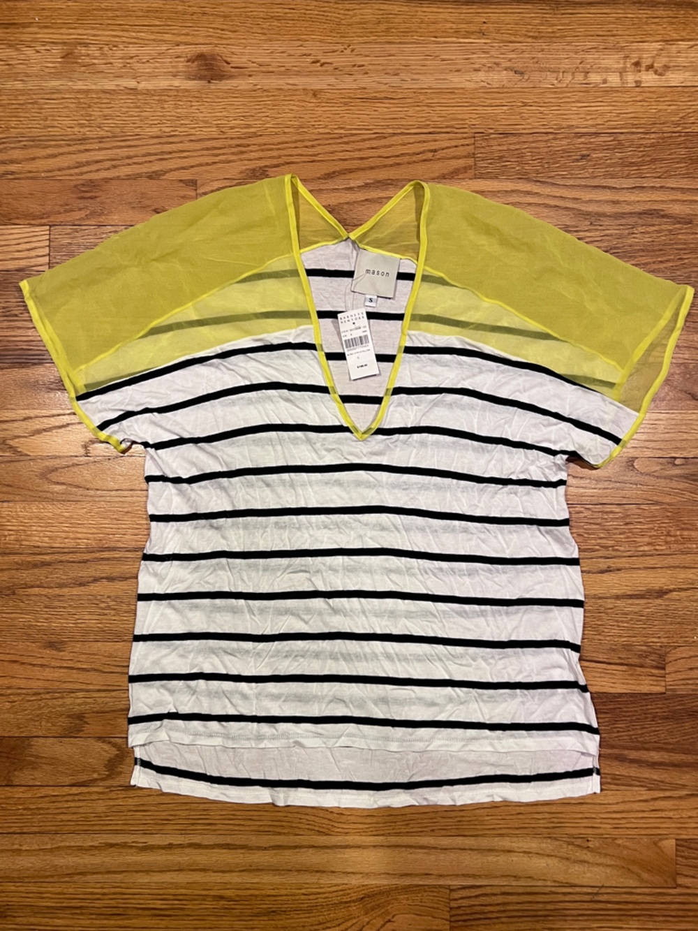 Mason by Michelle Mason Black & White Striped Tee with Yellow Silk
